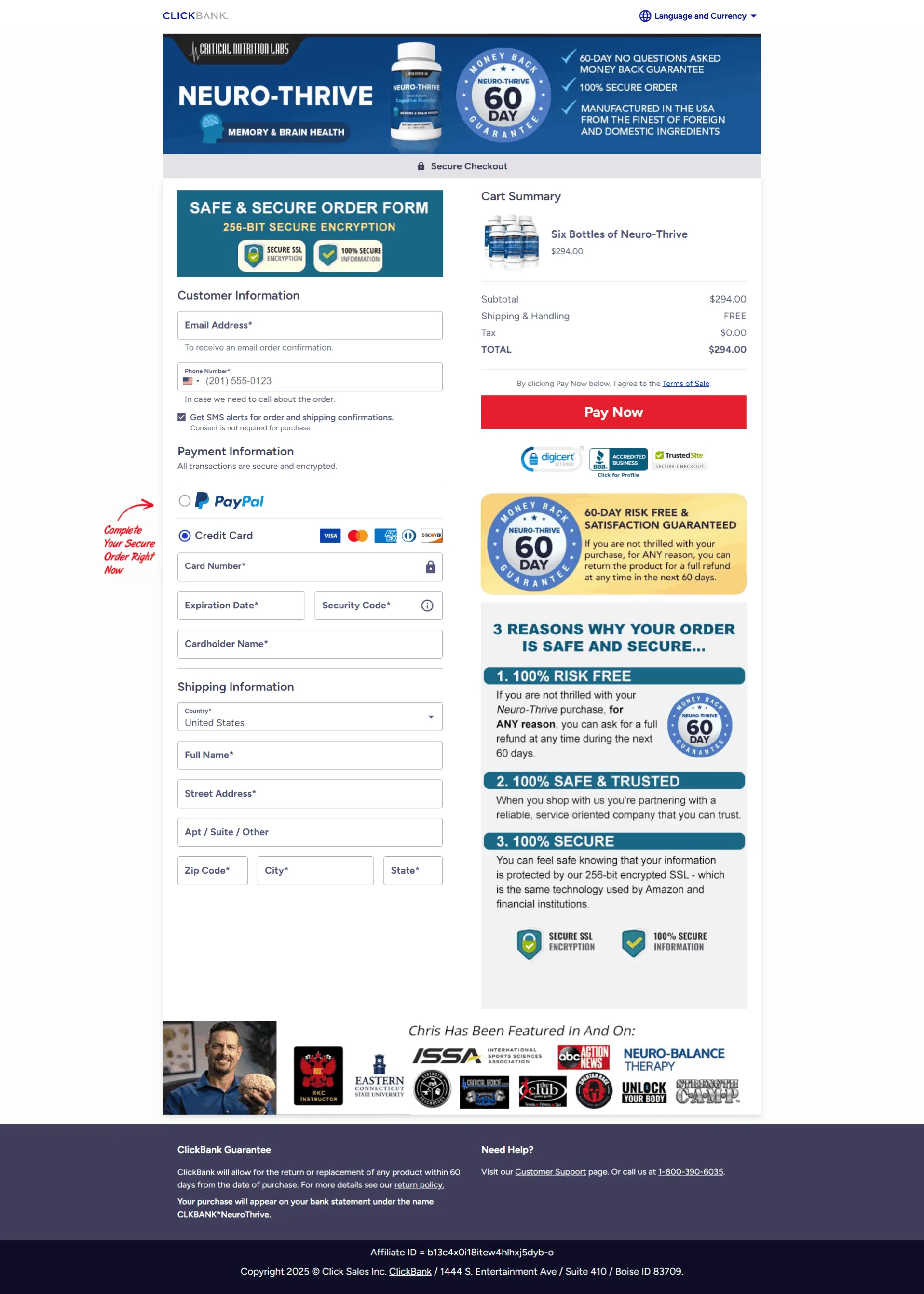 neuro thrive cart page